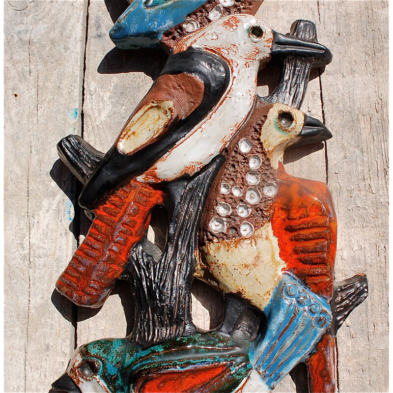 Sculpture murale d'oiseau vintage en céramique de Perignem, Belgique 1960