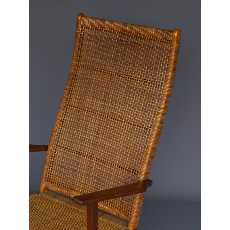 Vintage Dutch teak and rattan armchair, 1960s