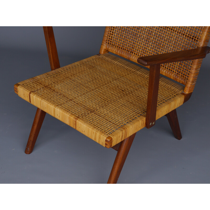 Vintage Dutch teak and rattan armchair, 1960s