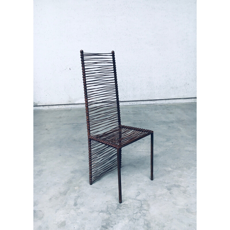 Set di 4 sedie vintage con schienale alto in ferro battuto, 1980