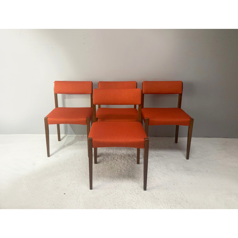Ensemble de 4 chaises vintage tapissées de tissu orange, 1960