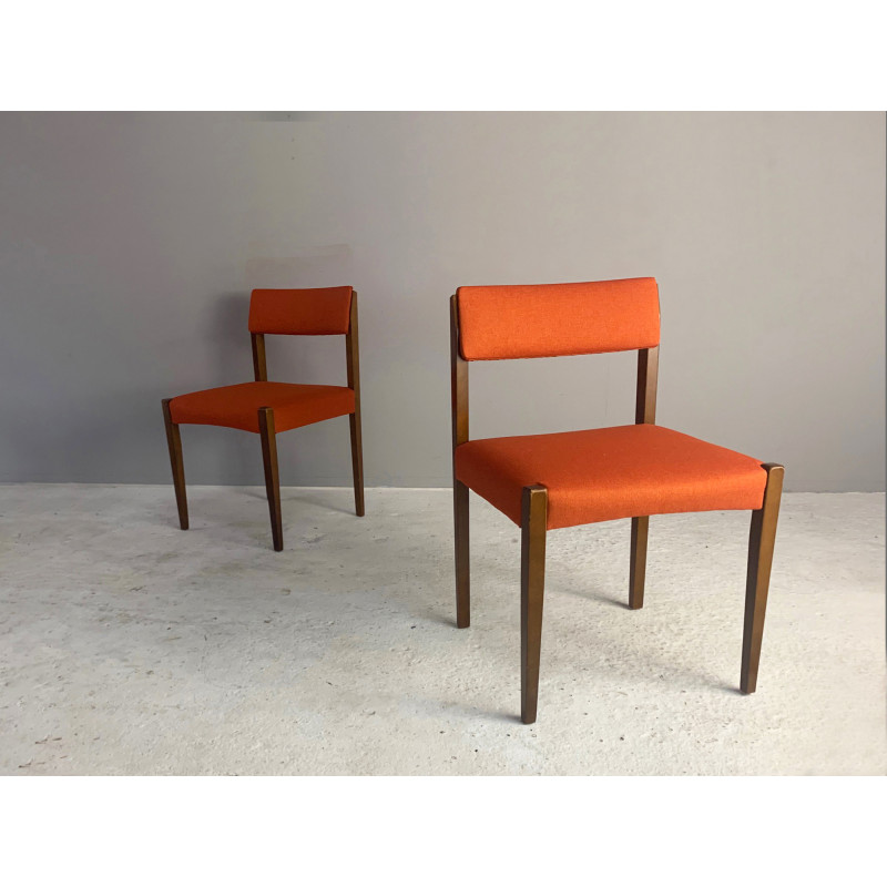 Set of 4 mid century dining chairs with orange fabric upholstery, 1960s