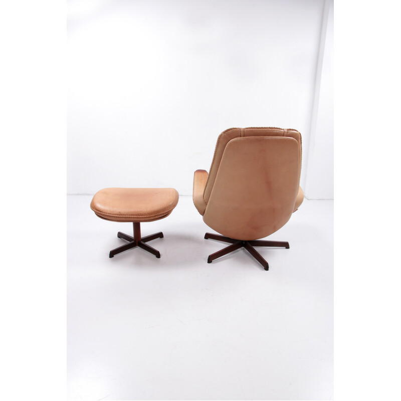 Vintage verstellbarer Sessel und Ottoman aus Büffelleder von M und S  Mobler, Dänemark 1960