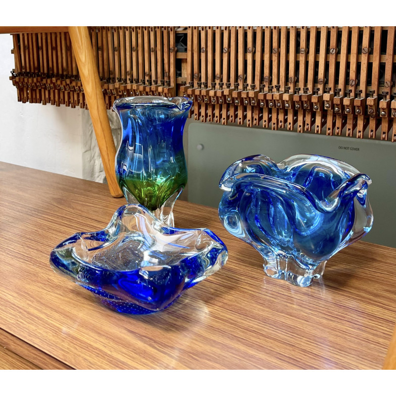 Vintage Czech blue glass vase by Josef Hospodka, 1960s