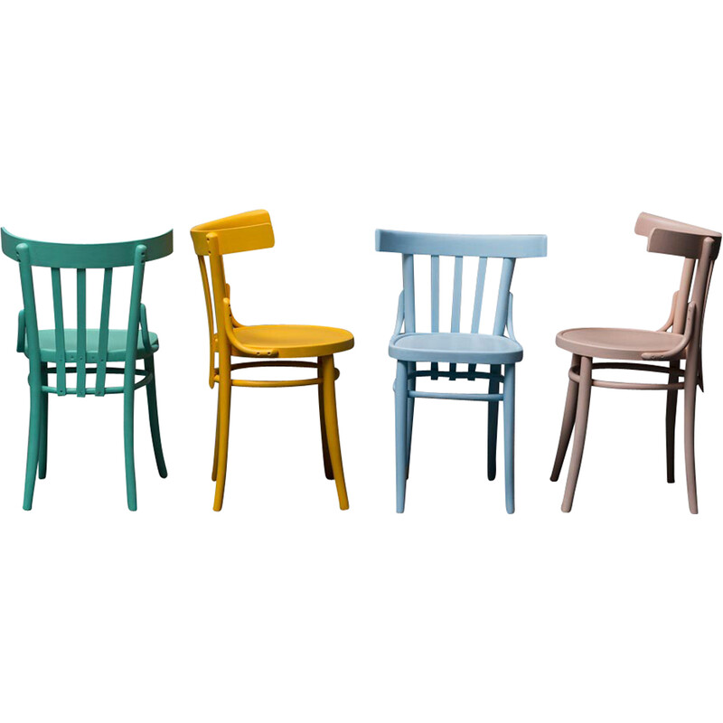 Satz von 4 Vintage-Stühlen aus mehrfarbigem Holz, 1950