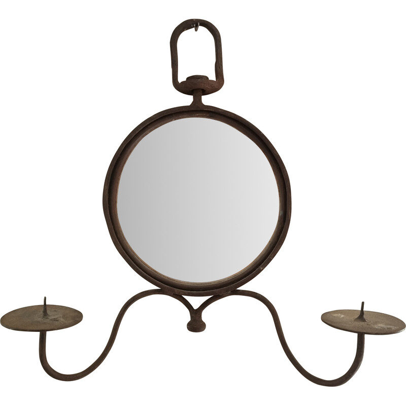 Espelho do lustre de ferro fundido brutalista Vintage