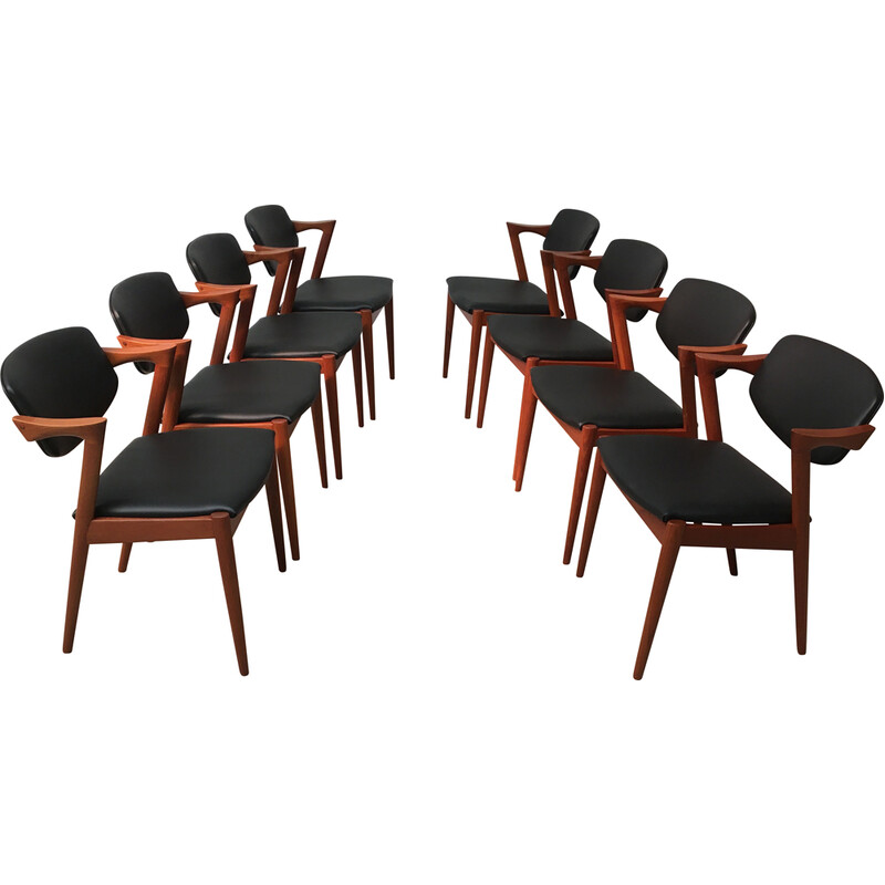 Set di 8 sedie da pranzo vintage in teak di Kai Kristiansen per Schous  Møbelfabrik, 1960
