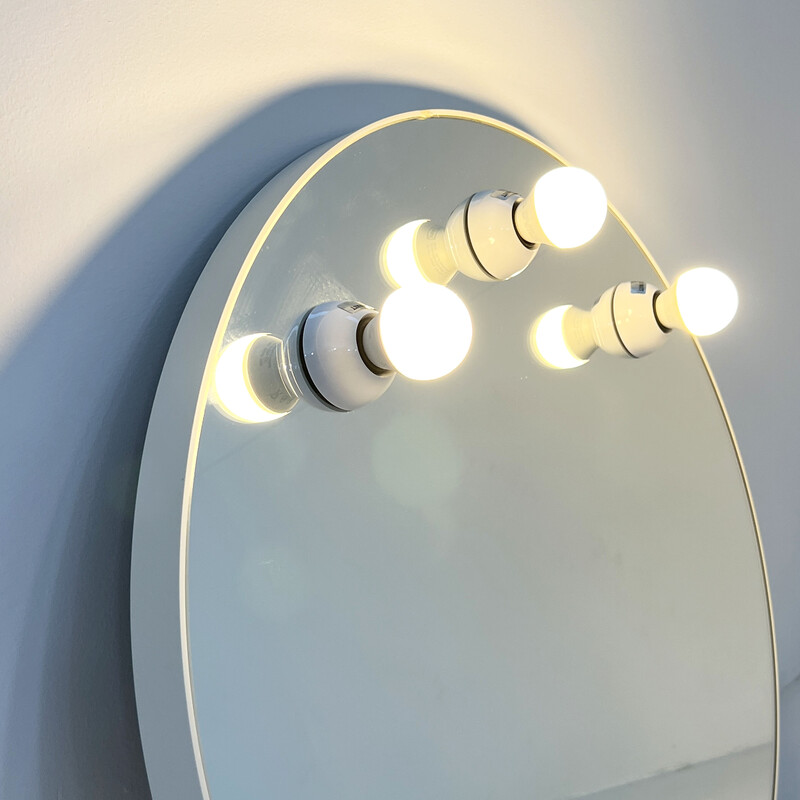 Weißer runder Spiegel mit Beleuchtung von Gedy, 1970er