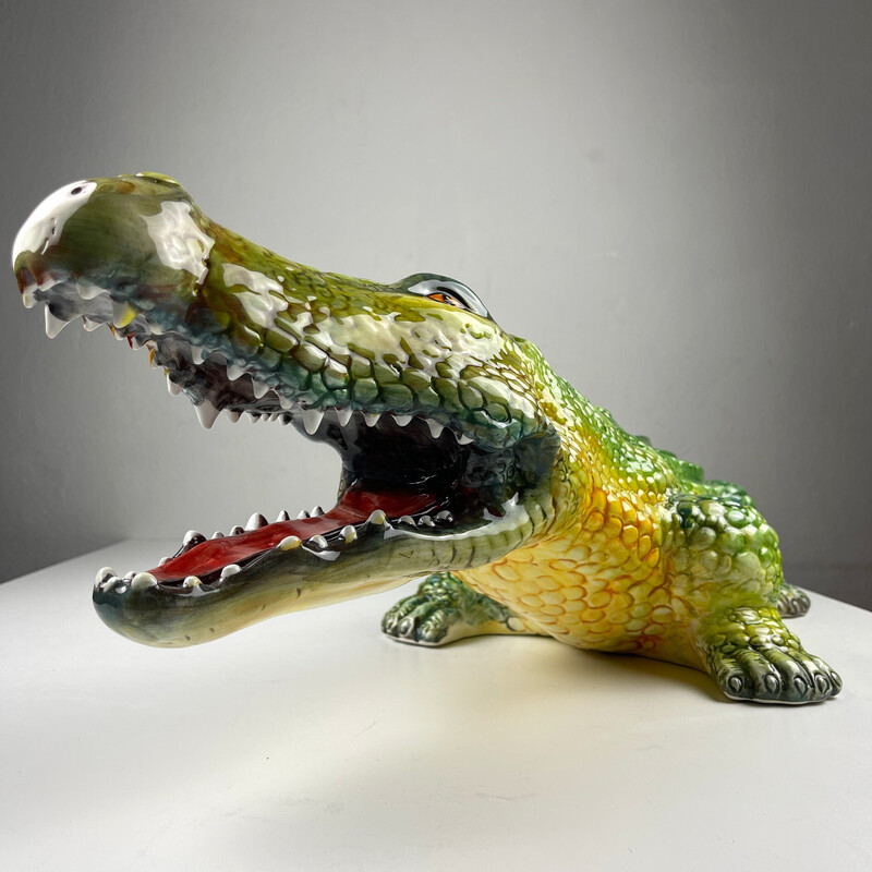 Vintage-Krokodil-Skulptur aus Keramik aus Bassano, Italien 1980