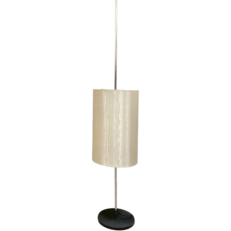 Lampadaire minimaliste vintage avec abat-jour en soie réglable en hauteur,  Allemagne 1960