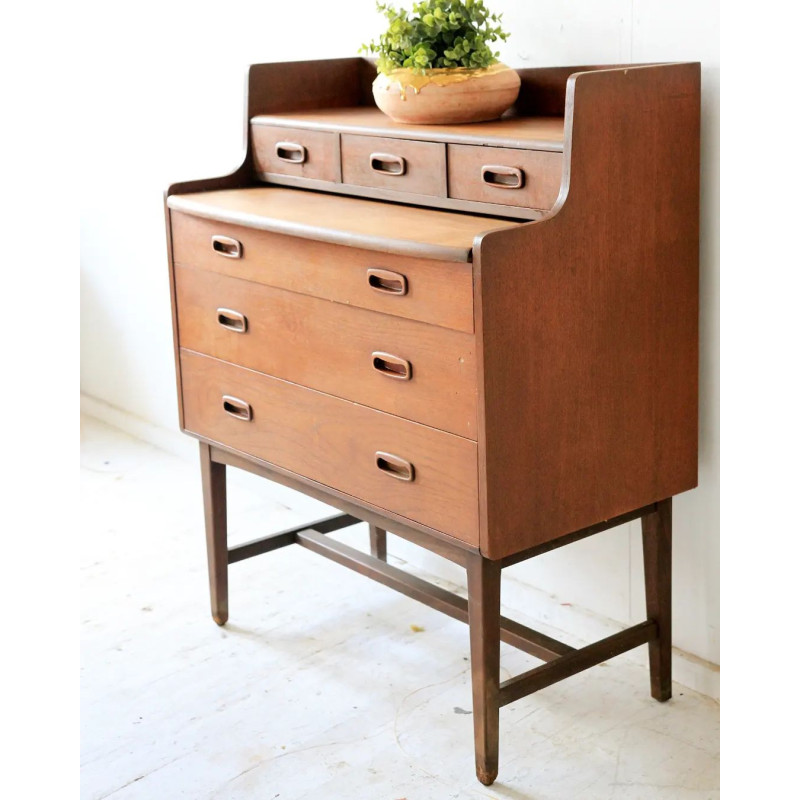 Mid- century compact curvy teak dressing table with a pull out mirror