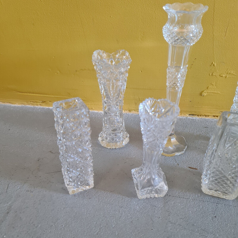 Ensemble de 7 vases miniatures vintage en cristal, 1800