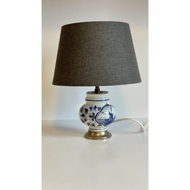 Vintage-Lampe aus Keramik in Delft-Blau