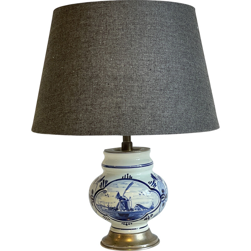 Vintage-Lampe aus Keramik in Delft-Blau