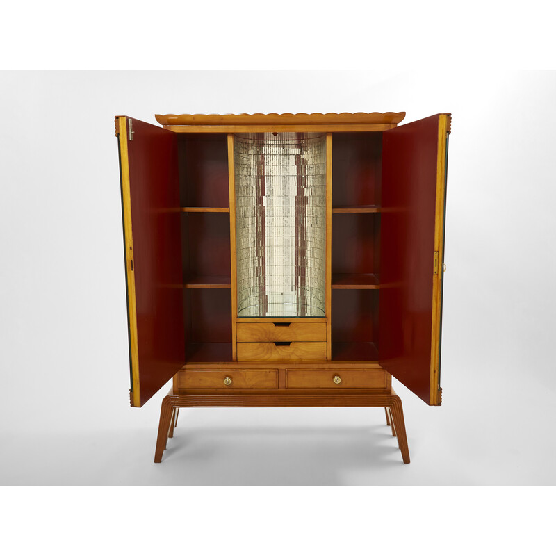 Mueble bar vintage en madera de cerezo y espejo de Osvaldo Borsani para  Abv, 1940