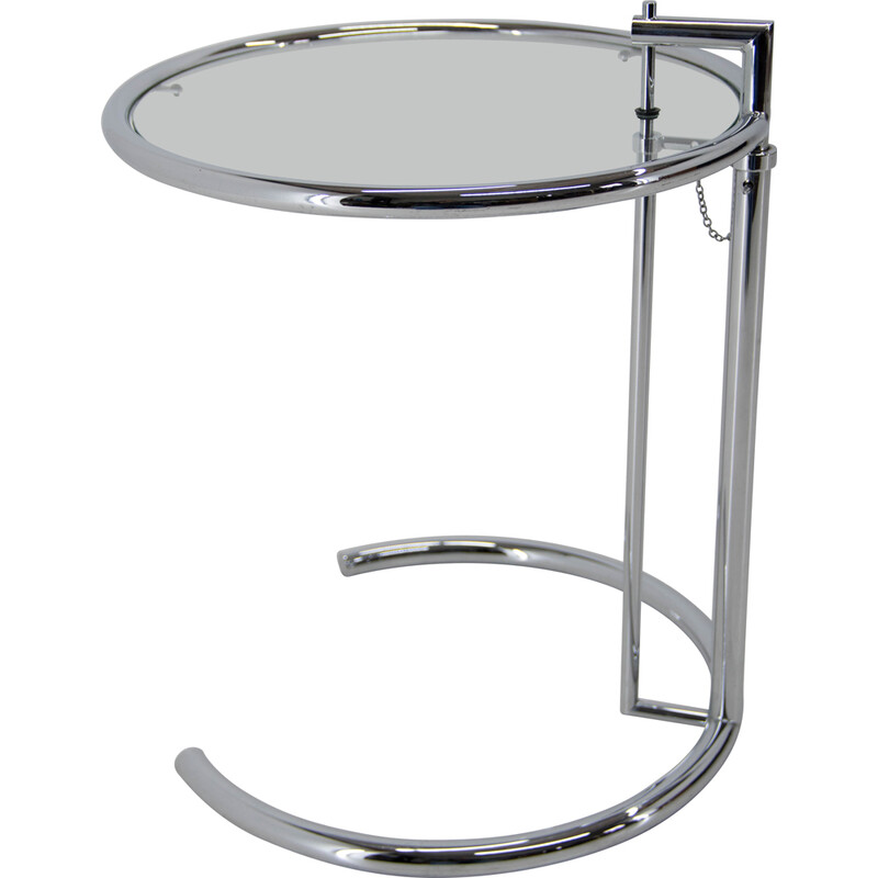 Vintage adjustable coffee table E 1027 in Chrome and Crystal by Eileen Gray