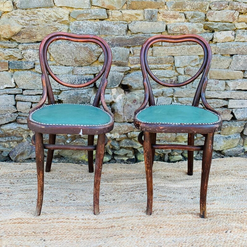 Paar vintage Thonet stoelen n°28 hart model in groen skai