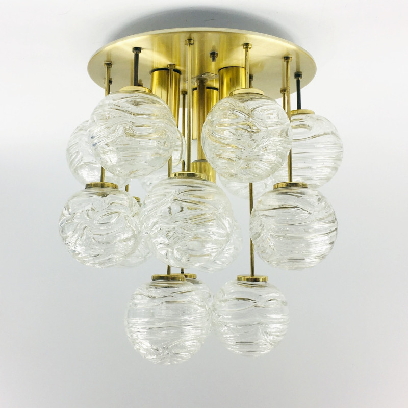 Mid century Murano glass and brass ceiling lamp by Doria Leuchten, Germany  1960s