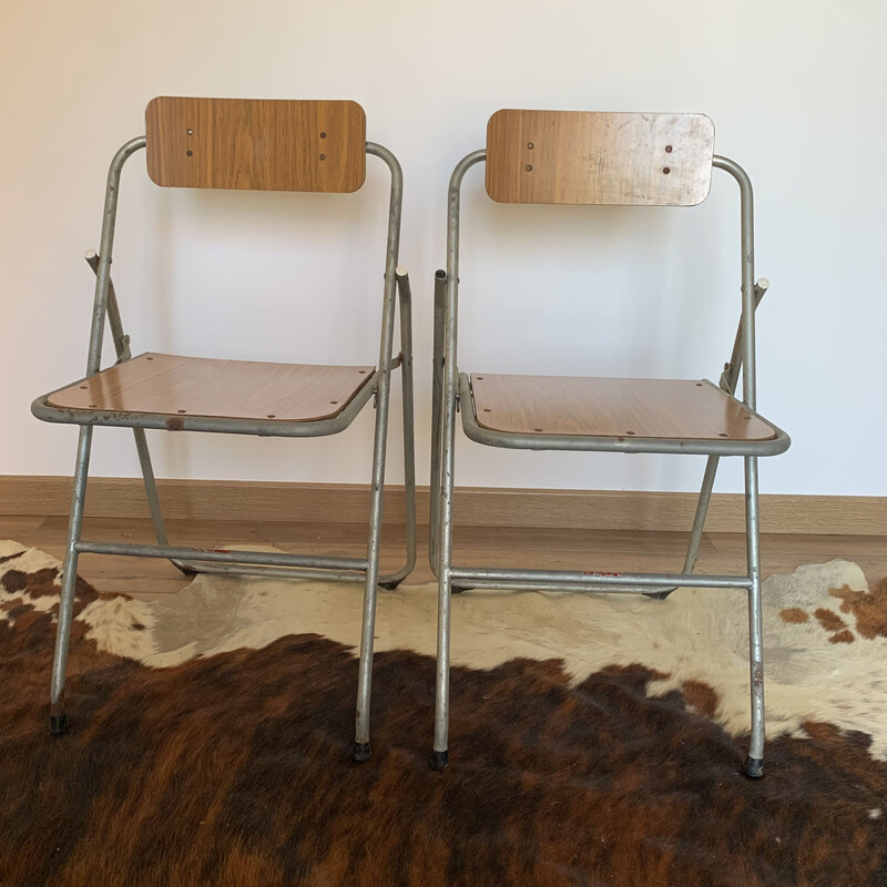 Coppia di sedie pieghevoli tedesche vintage in metallo e legno, 1960-1970