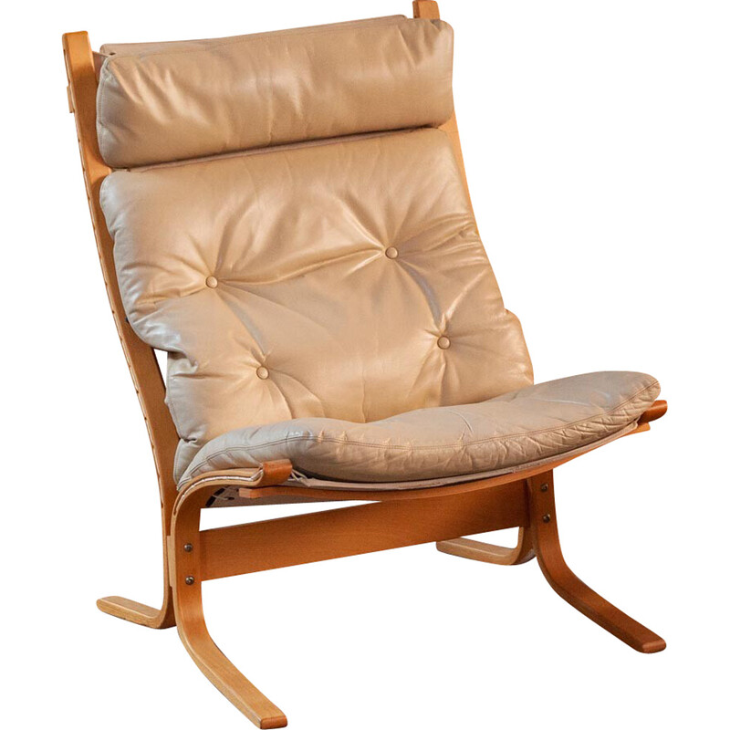 Vintage Siesta Sessel aus gebogenem Holz und Leder von Ingmar Relling für  Westnofa, 1960