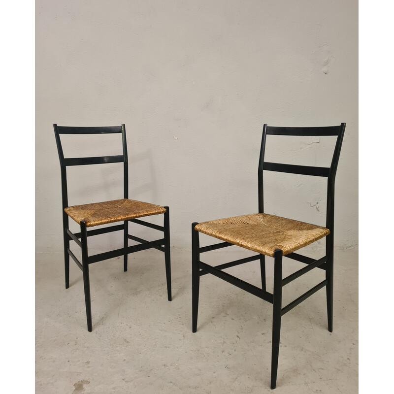Pareja de sillas de paja Superleggera vintage de Gio Ponti para Cassina