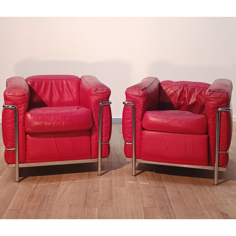 Paire de fauteuils vintage Lc2 par Le Corbusier pour Cassina, 1980
