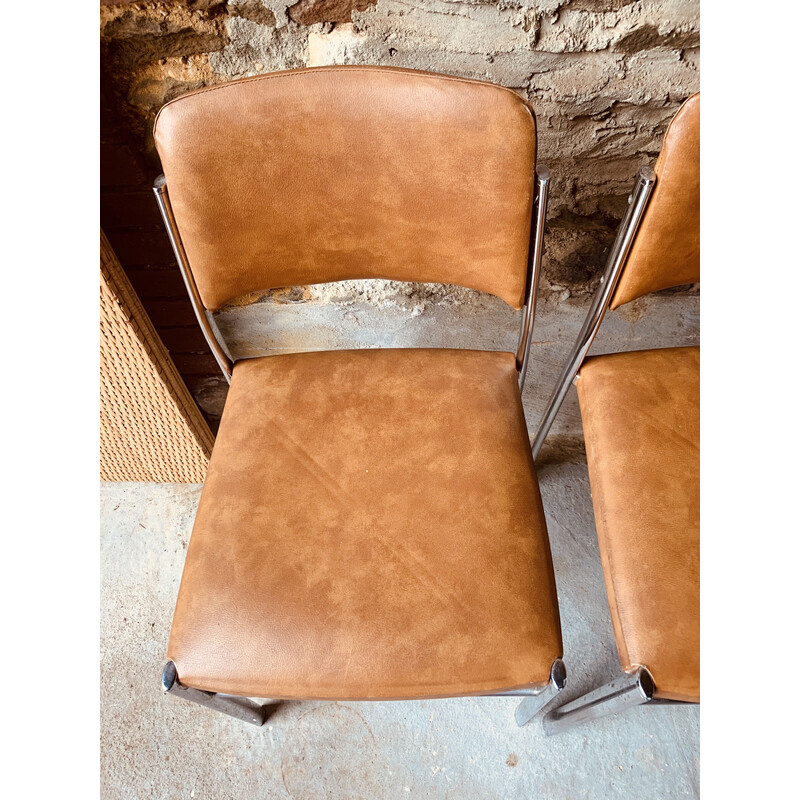 Lot de 6 chaises vintage en simili cuir marrons