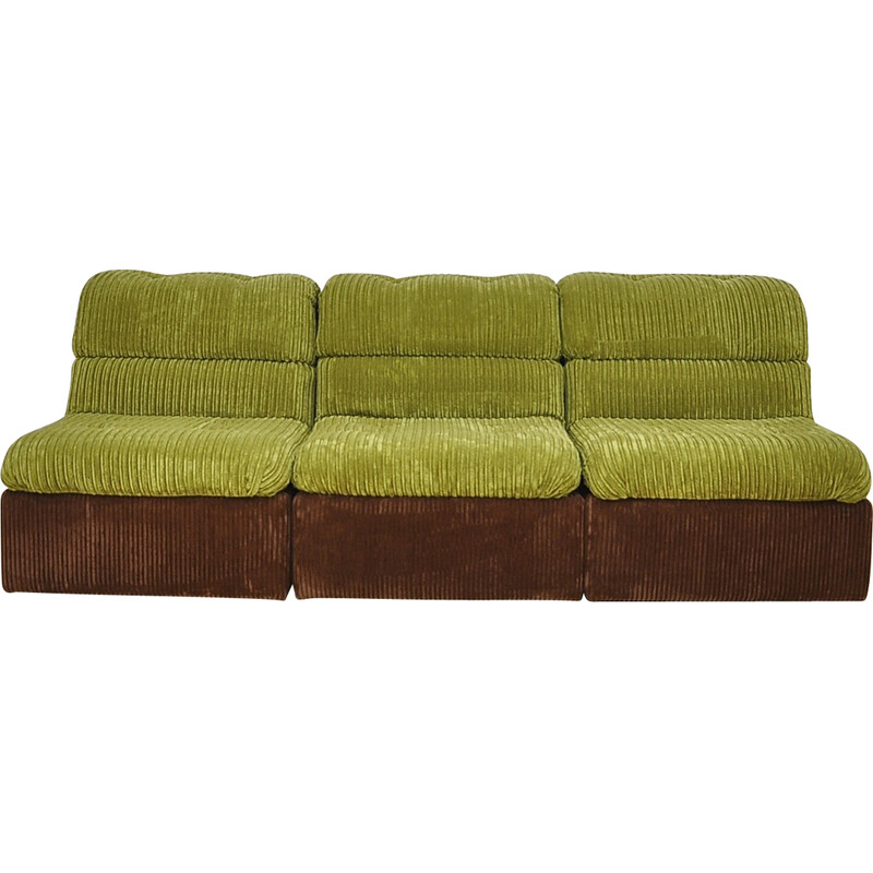 Vintage green and brown corduroy modular sofa, 1970s