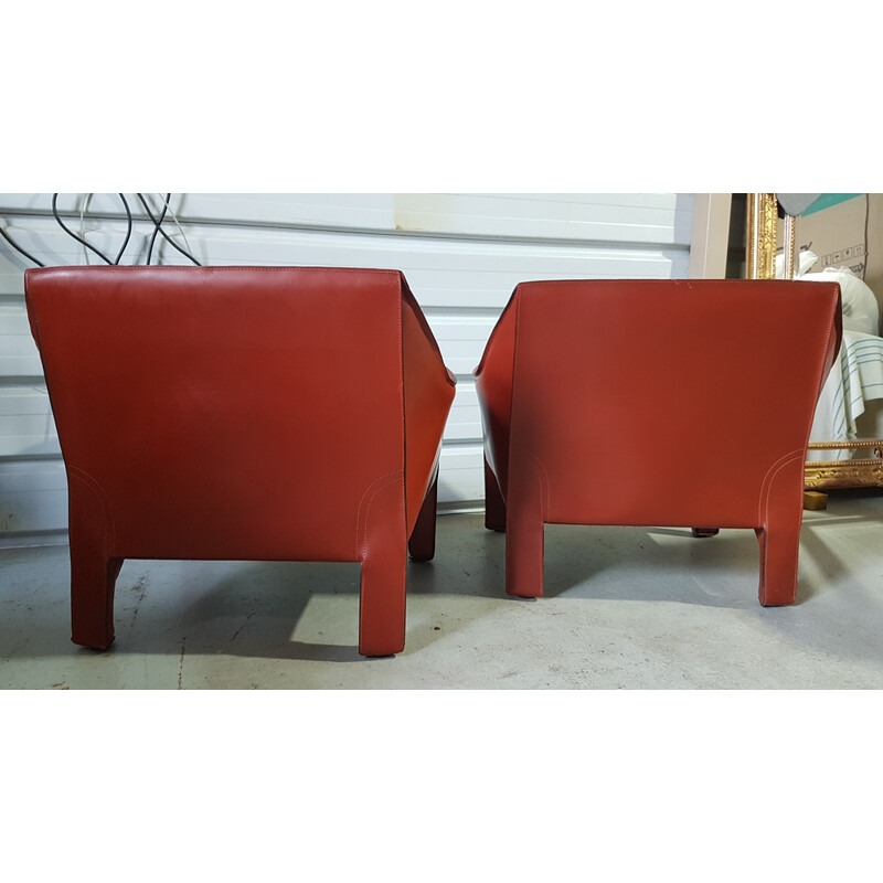 Paire de fauteuils vintage Cab 415 en cuir de Mario Bellini pour Cassina