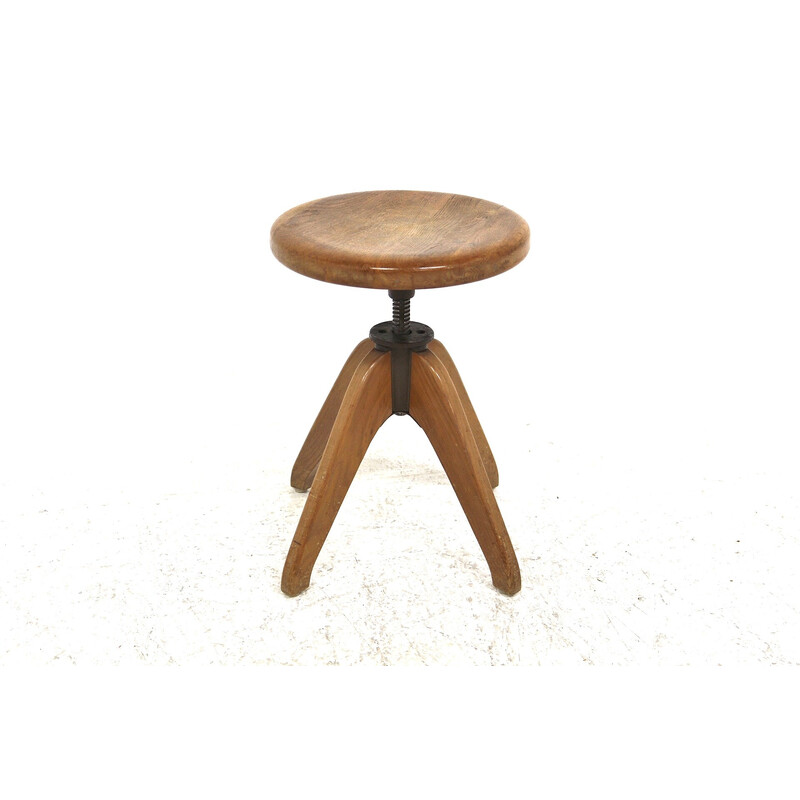 Vintage oakwood and metal swisel stool, Sweden 1920s
