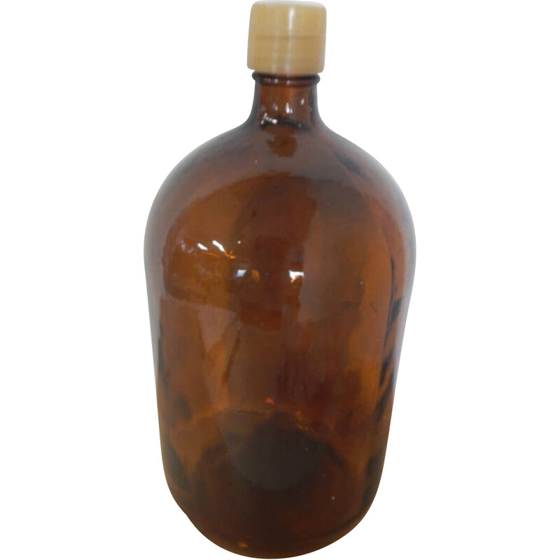Garrafa de farmácia Vintage em vidro escuro com tampa de plástico