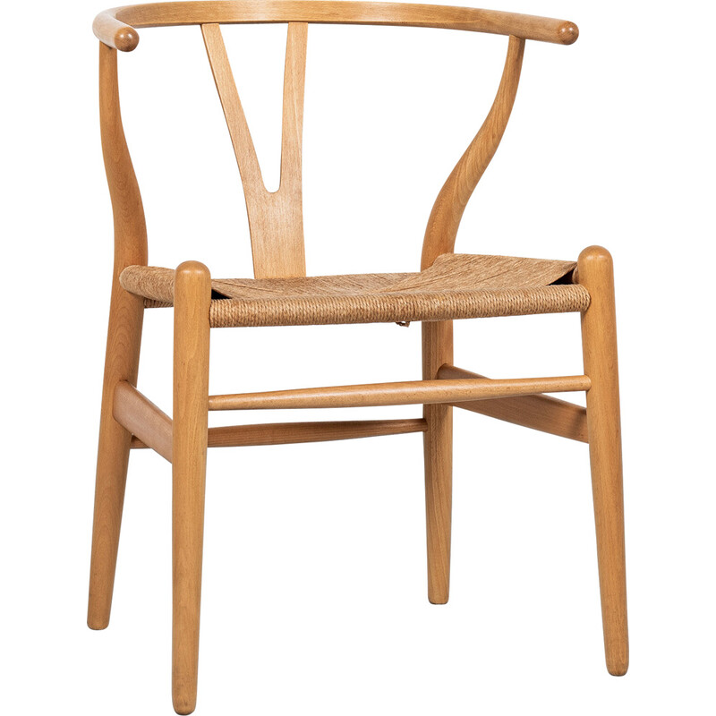 Vintage "wishbone" chair in wood and paper cord by Hans Wegner for Carl  Hansen and Søn,