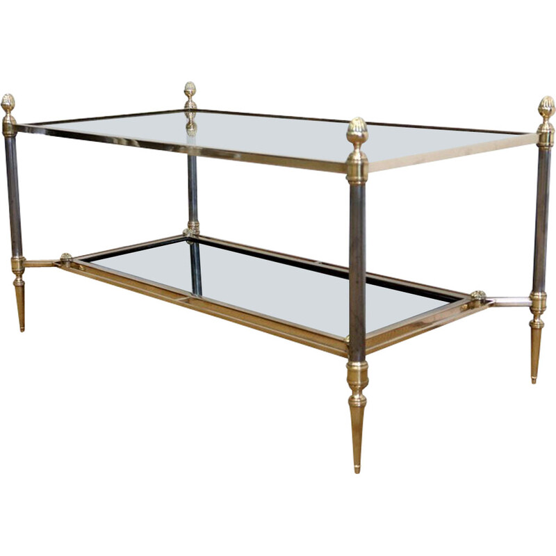 Vintage rectangular glass and brass coffee table for Maison Jansen, 1940s