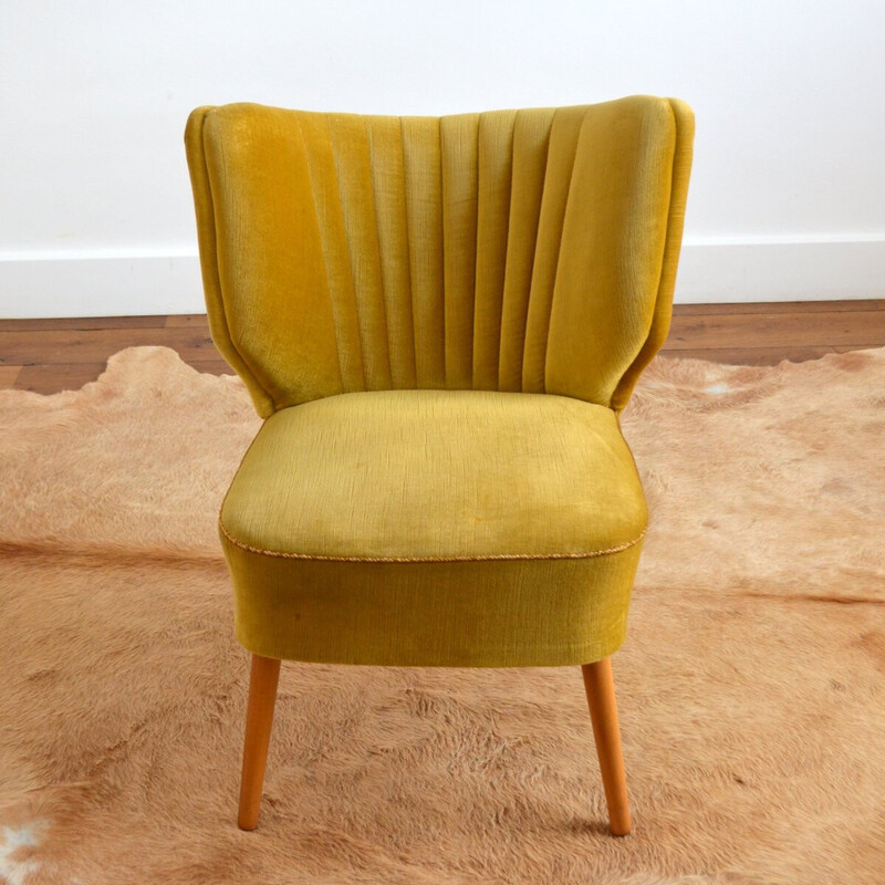 Vintage geel fluwelen cocktail stoel, 1950-1960
