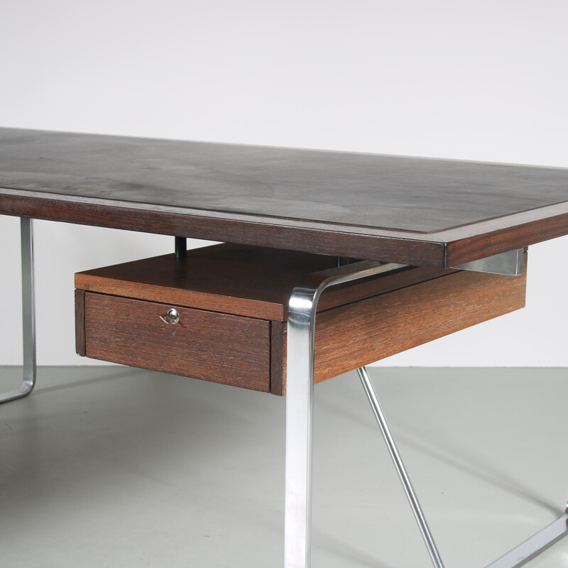 Bureau vintage en bois, acier et cuir par Jorge Lund et Ole Larsen pour Bo -Ex,