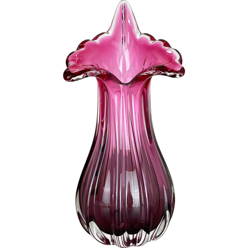 Vintage multicolor floral Murano glass Sommerso vase, Italy 1970s