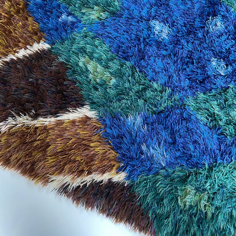 Tapete Vintage Rya com pêlo longo em lã multicolorida, Suécia Anos 60