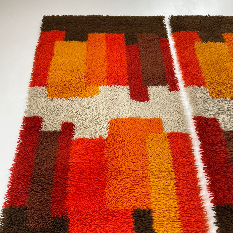 Paire de tapis vintage à poils hauts en laine multicolore par Desso,  Pays-Bas 1970