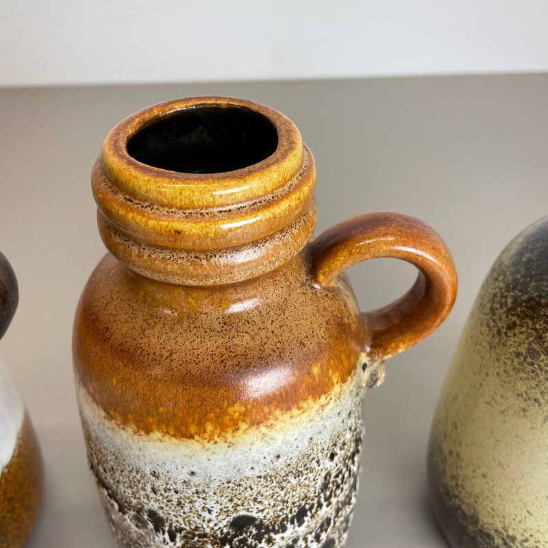 Ensemble de 3 vases vintage en poterie de lave grasse "413-20" par  Scheurich, Allemagne 1970