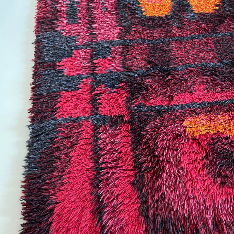 Tappeto vintage Rya multicolore in lana alta, Svezia 1960