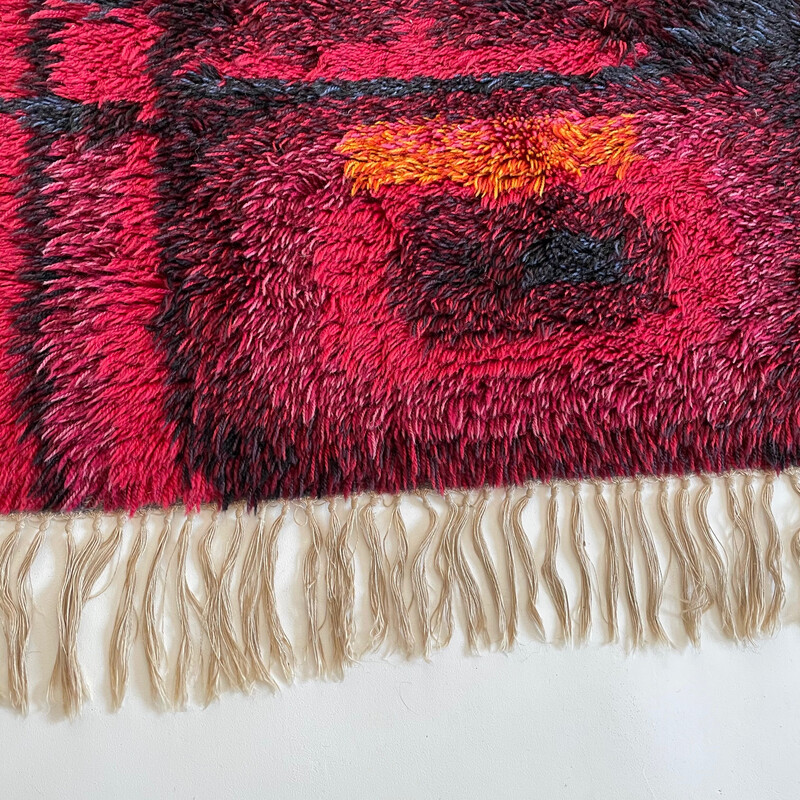 Tappeto vintage Rya multicolore in lana alta, Svezia 1960