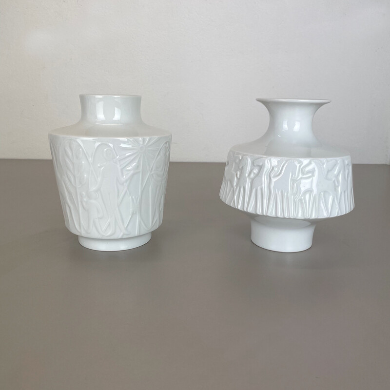 Pair of vintage Op Art porcelain vases for Edelstein Bavaria, Germany 1970s