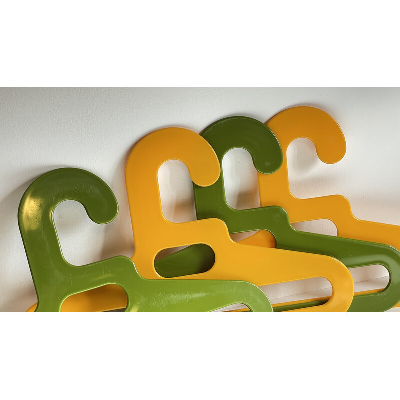 Set of 6 vintage green and yellow plastic hangers by Ingo Maurer for Design  M, 1970