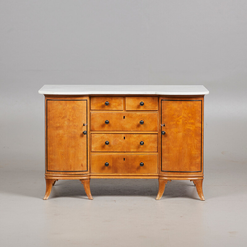 Vintage cherry wood chest of drawers with marble top, 1920s