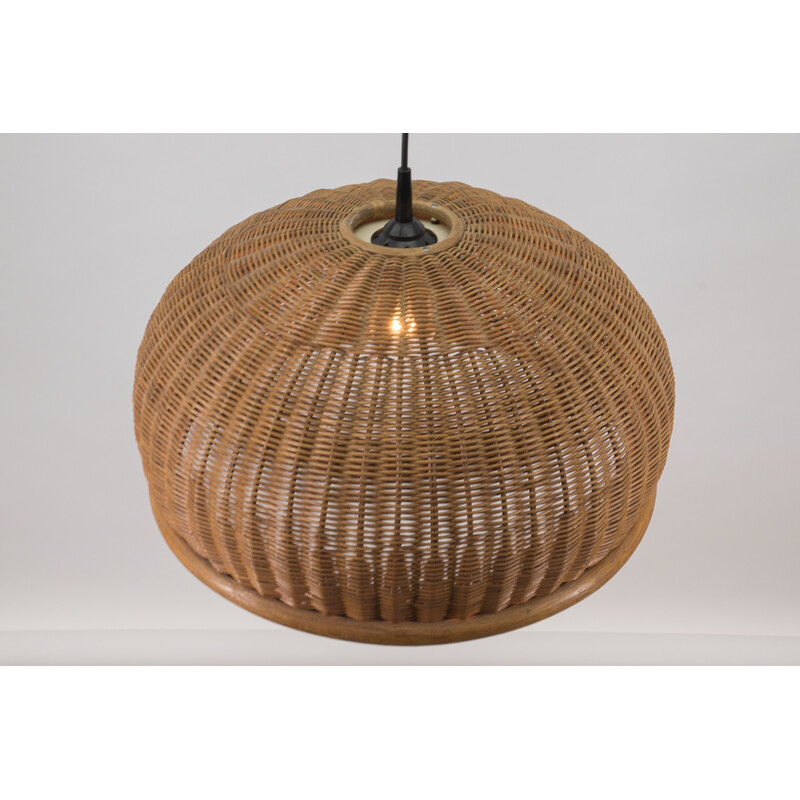 Vintage wicker, wood and metal pendant lamp, Italy 1960s