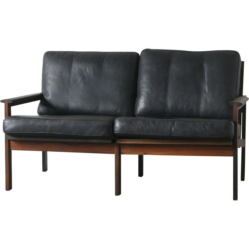 Vintage Capella sofa in rosewood and leather by Illum Wikkelsø for Niels  Eilersen, 1960