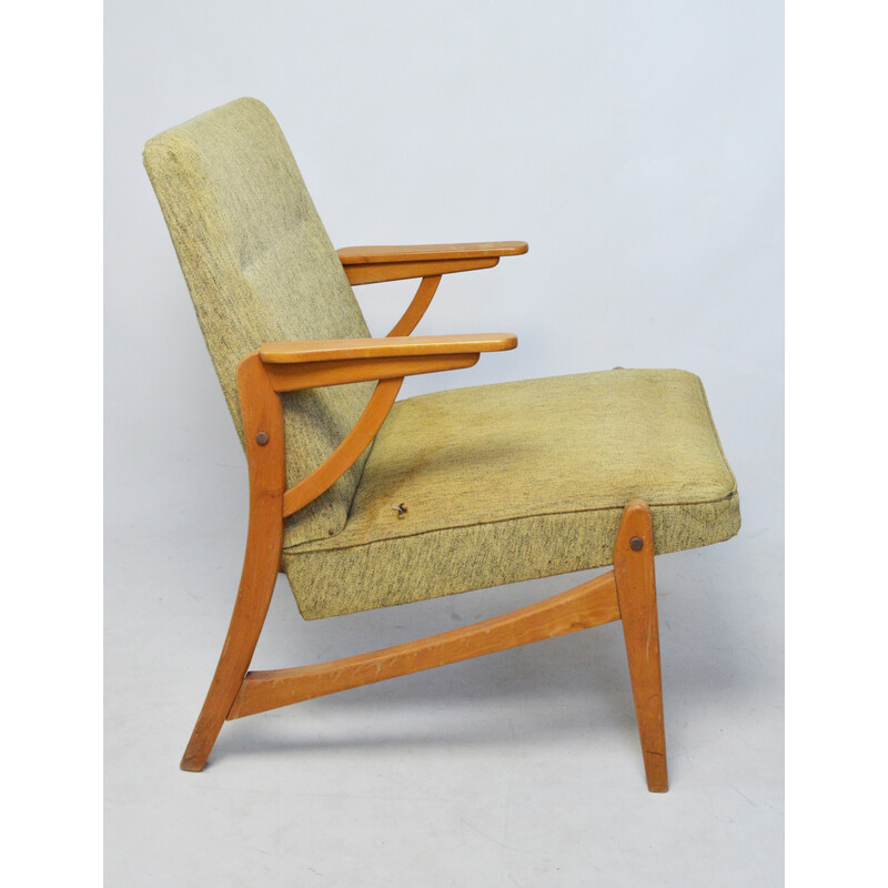 Vintage houten fauteuil met bekleding, 1970