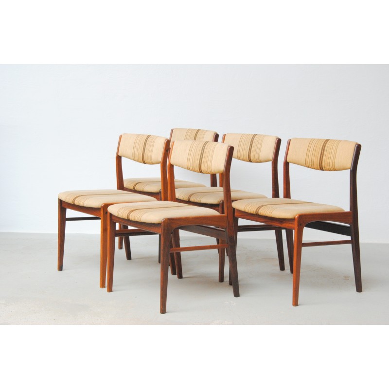 Set di 5 sedie da pranzo vintage in palissandro con imbottitura, anni '70