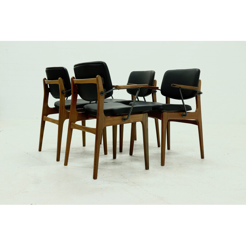 Set van 4 vintage scandinavische teak en skai stoelen, jaren 1960