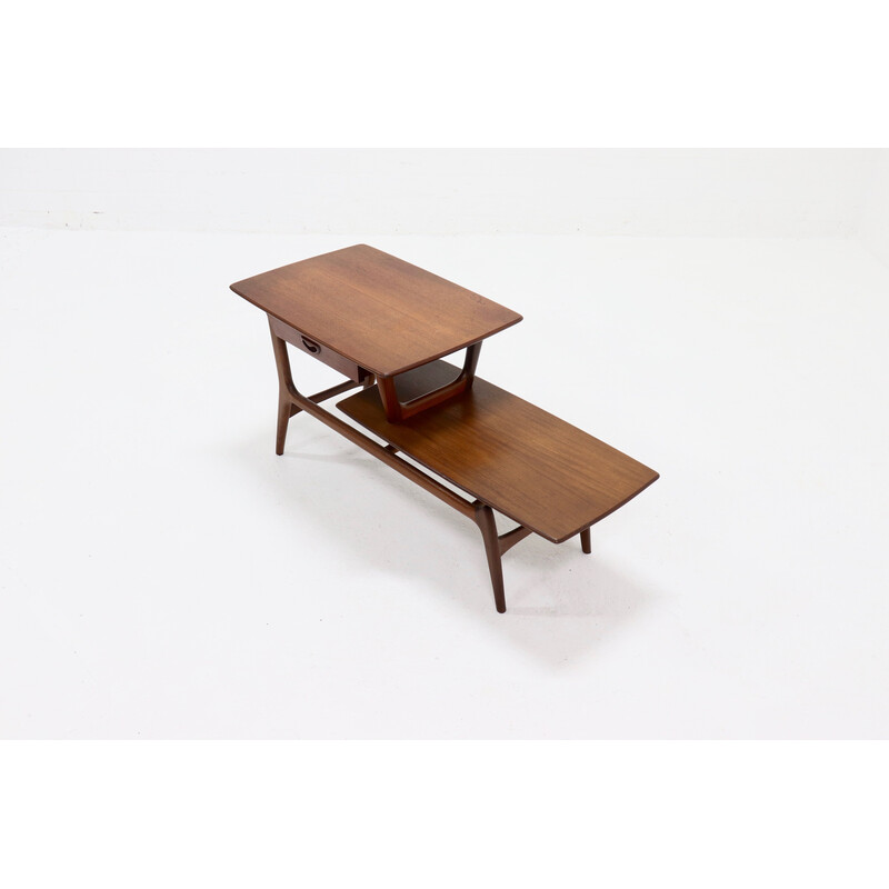Vintage sculptural teak coffee table by Louis van Teeffelen for WeBe, 1950s